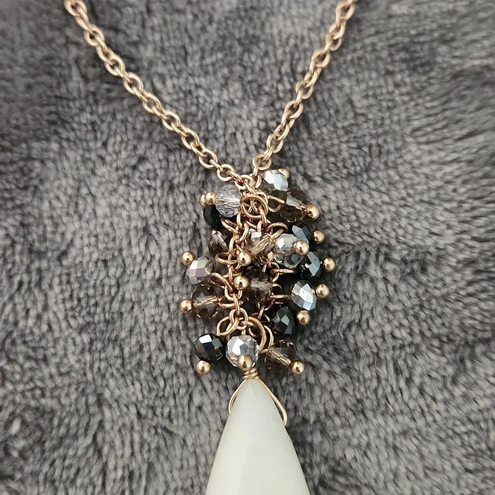 Necklace with Black, Rose and Clear Crystals with Cream Teardrop + Extension - Picture 3 of 6